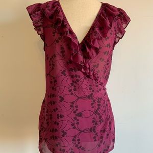 Banana Republic wine/pink wrap blouse.